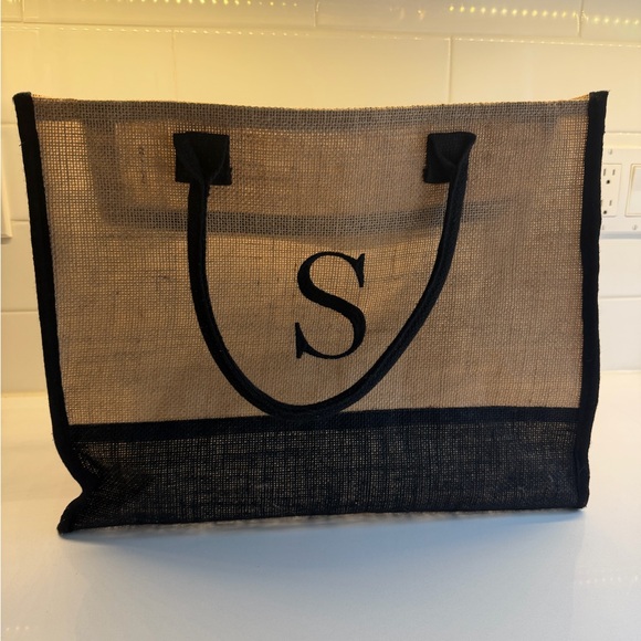 Monogrammed Jute Tote Bag – Black & Natural - Picture 3 of 6